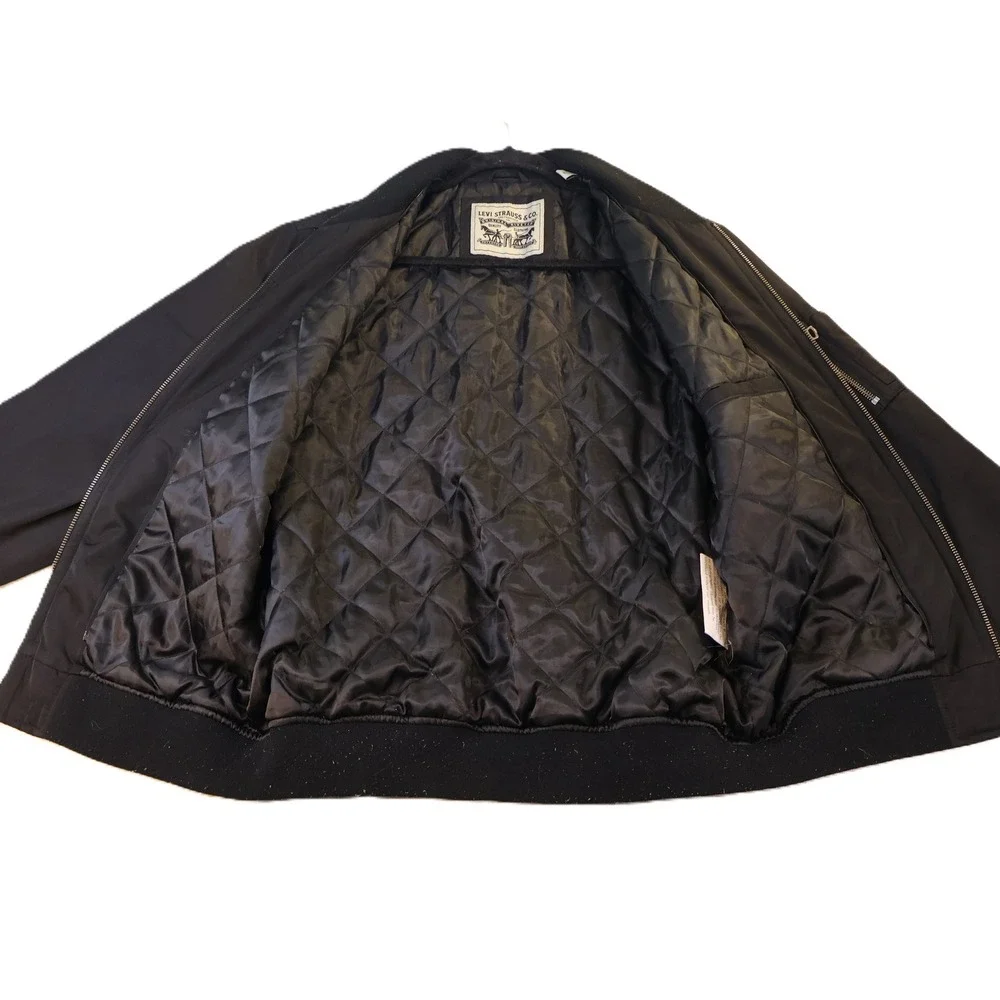 Levi Mens M Bomber Jacket Black Prototype Sample Quilted Zip Up Utility Pocket
